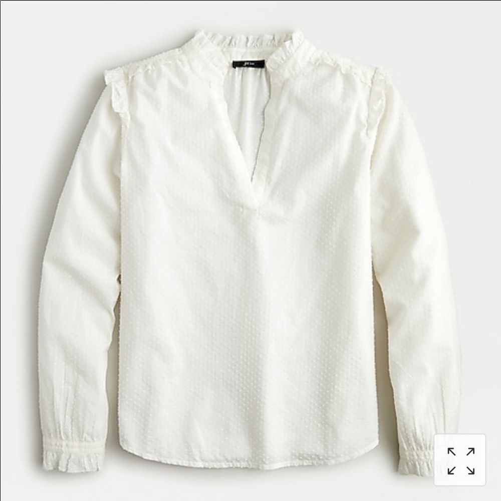 NWT JCrew Ruffle-trim V-neck popover in clip dot